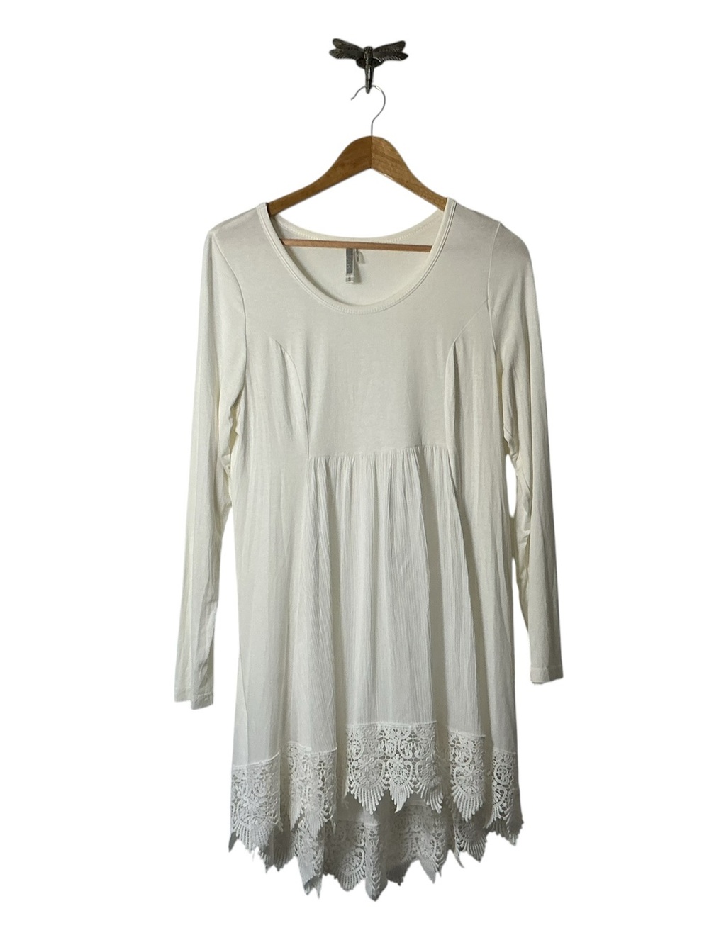 Monoreno Ivory White Crochet Lace Trim Tunic Dress Women's Small Long Sleeve - Picture 3 of 10